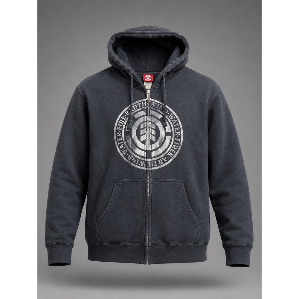 Element Skateboards Mens Full‎ Zip Hoodie Black Logo Fleece Sweatshirt Medium